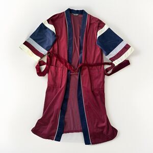 VTG Pierre Cardin Robe Men’s Velour Color Block Burgundy Navy 70s Belted L / XL